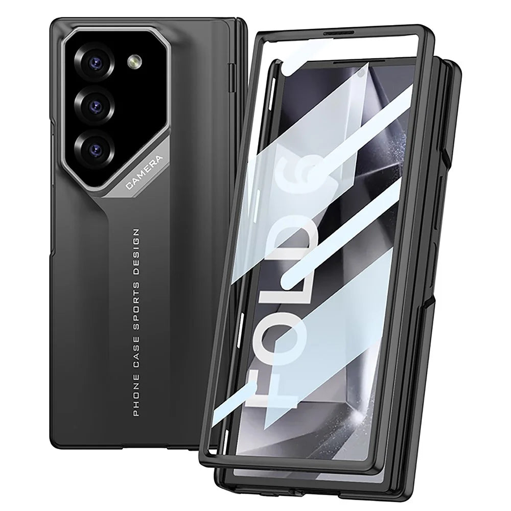 GKK For Samsung Galaxy Z Fold6 5G Case Hinge Protection Shockproof PC Phone Cover with Screen Film - Black - 3