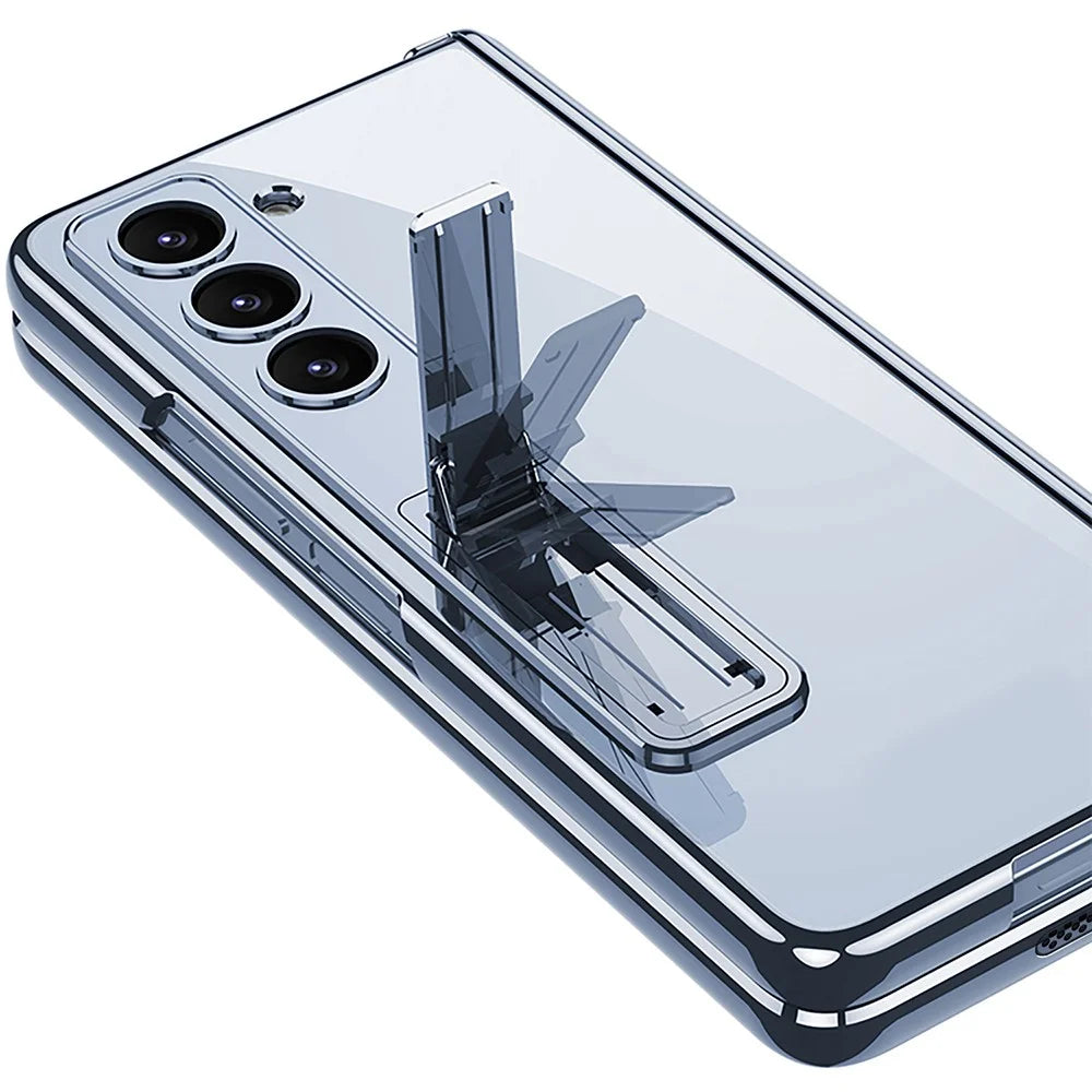 GKK For Samsung Galaxy Z Fold6 5G Case Electroplating Kickstand PC Phone Cover with Screen Film - Blue - 3
