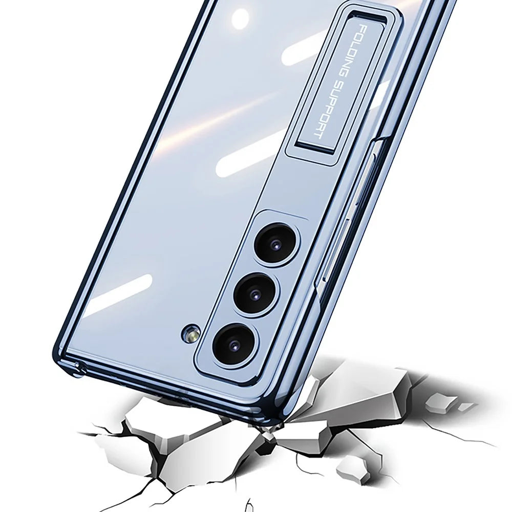 GKK For Samsung Galaxy Z Fold6 5G Case Electroplating Kickstand PC Phone Cover with Screen Film - Blue - 4