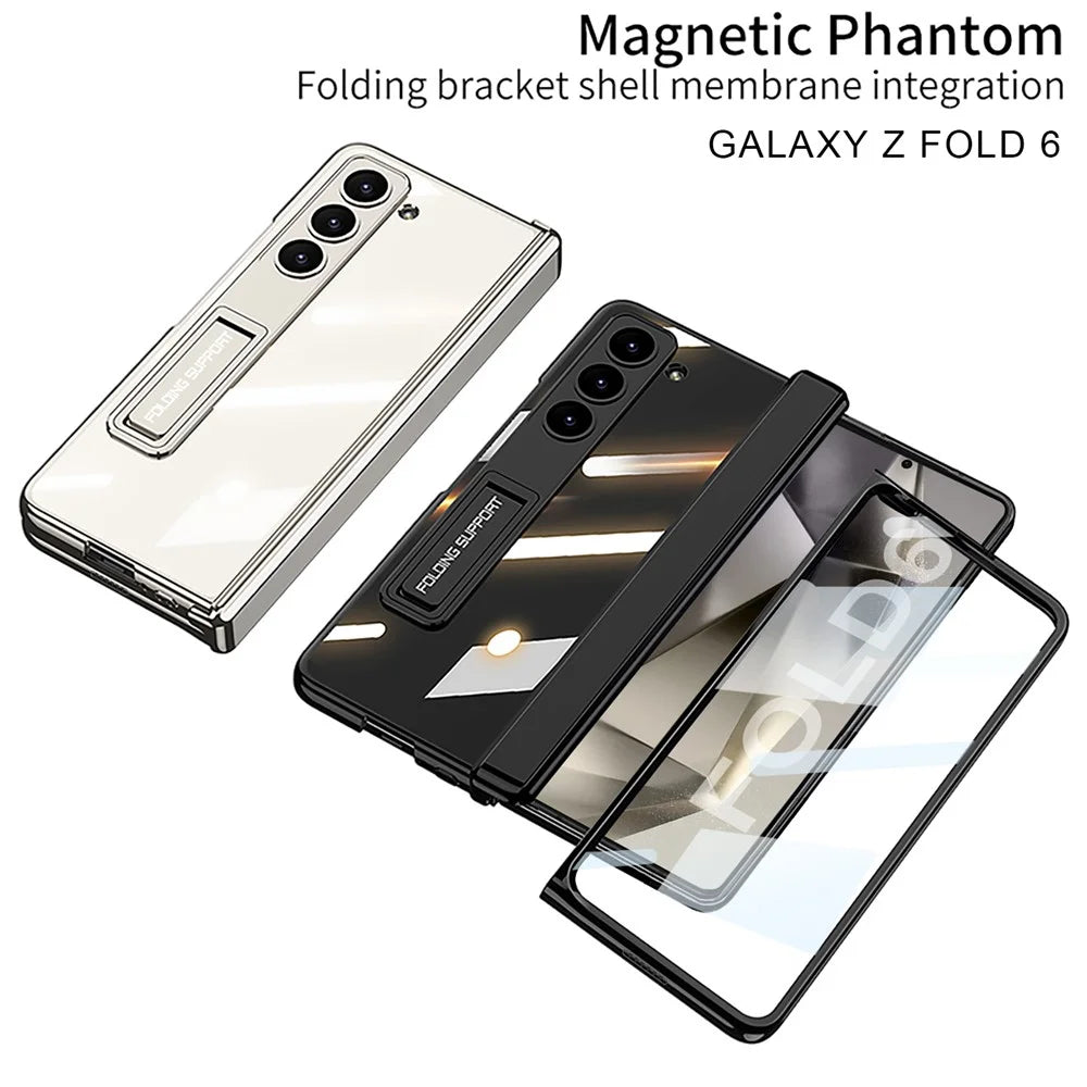 GKK For Samsung Galaxy Z Fold6 5G Case Electroplating Kickstand PC Phone Cover with Screen Film - Blue - 7