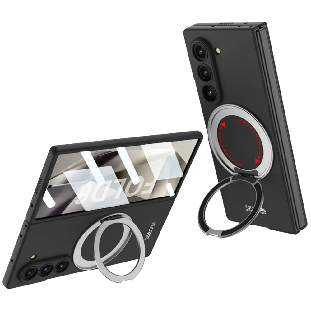 GKK For Samsung Galaxy Z Fold6 5G Kickstand Case Magnetic PC Phone Cover with Screen Film - Black - Black - 1