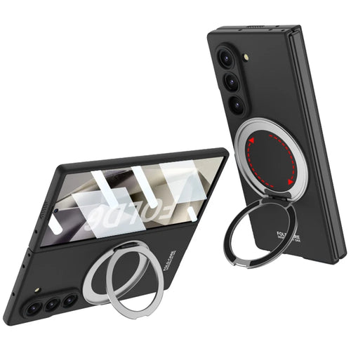 GKK For Samsung Galaxy Z Fold6 5G Kickstand Case Magnetic PC Phone Cover with Screen Film - Black - Black - 1