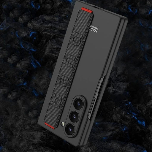 GKK For Samsung Galaxy Z Fold6 5G Case Band Strap Hard PC Phone Cover with Screen Film - Carbon Fiber - 2