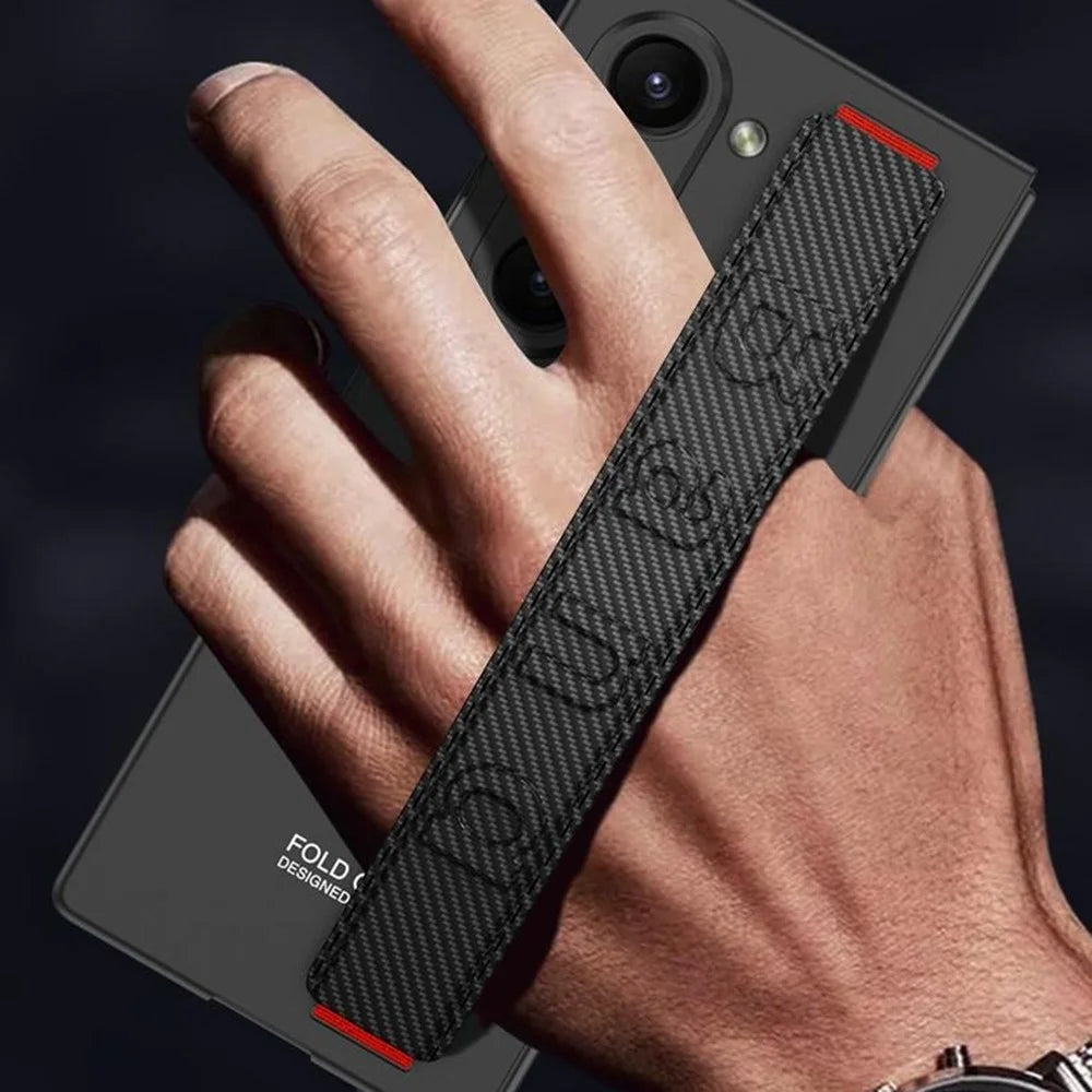 GKK For Samsung Galaxy Z Fold6 5G Case Band Strap Hard PC Phone Cover with Screen Film - Carbon Fiber - 3