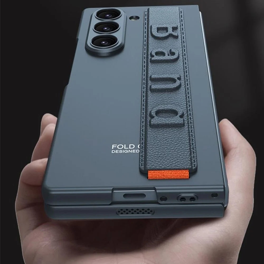 GKK For Samsung Galaxy Z Fold6 5G Case Band Strap Hard PC Phone Cover with Screen Film - Carbon Fiber - 4