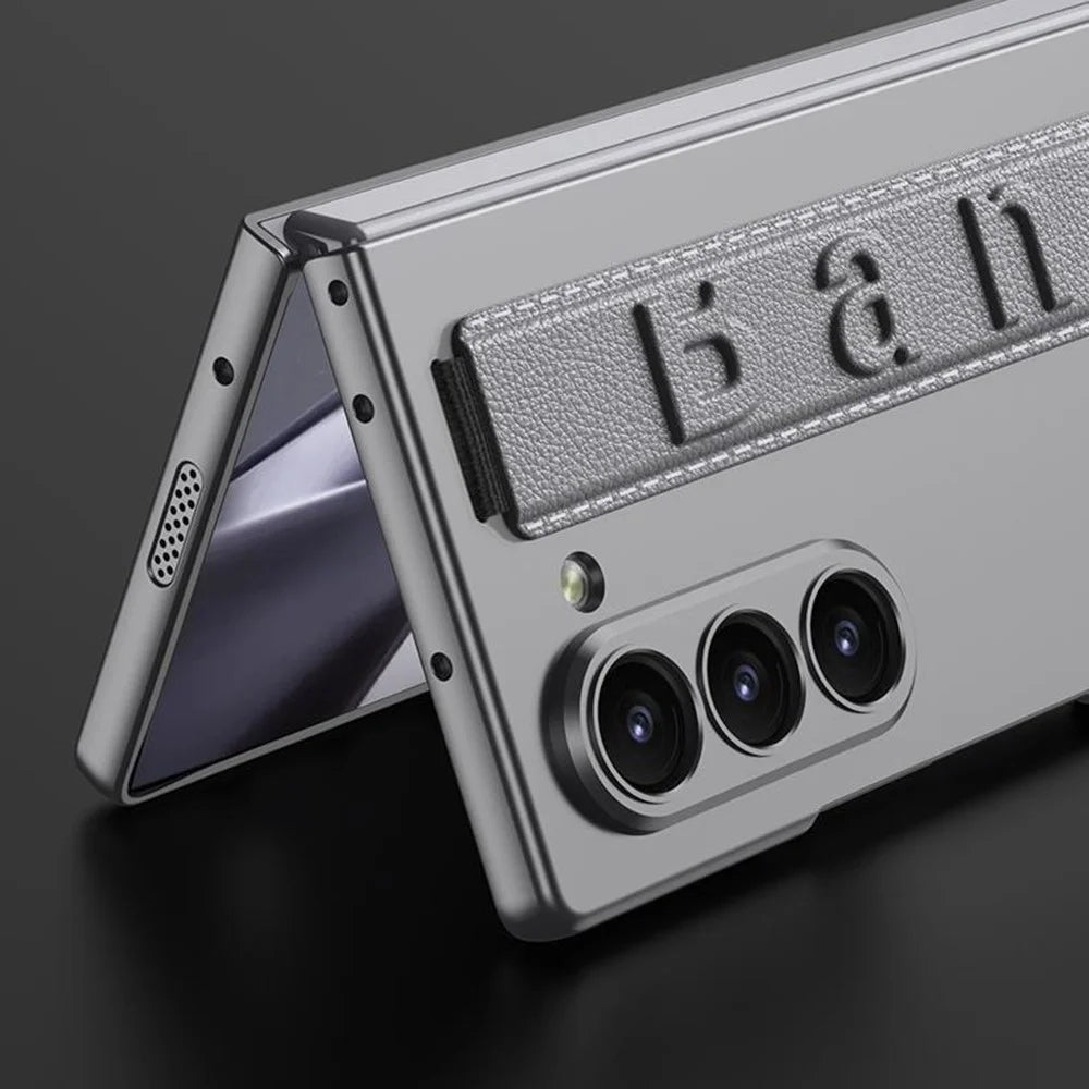 GKK For Samsung Galaxy Z Fold6 5G Case Band Strap Hard PC Phone Cover with Screen Film - Carbon Fiber - 5