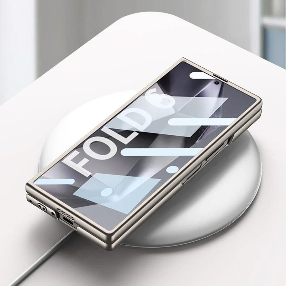 GKK For Samsung Galaxy Z Fold6 5G Case Band Strap Hard PC Phone Cover with Screen Film - Carbon Fiber - 6