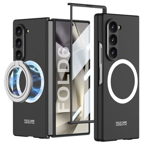 GKK For Samsung Galaxy Z Fold6 5G Magnetic Case PC Phone Cover with Screen Film, Magnetic Kickstand - Black - 1