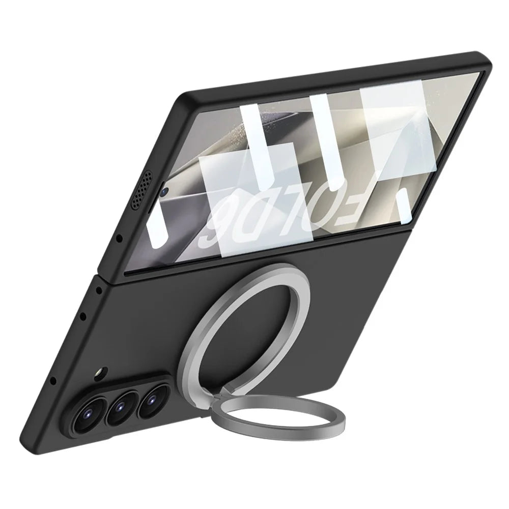 GKK For Samsung Galaxy Z Fold6 5G Magnetic Case PC Phone Cover with Screen Film, Magnetic Kickstand - Black - 3