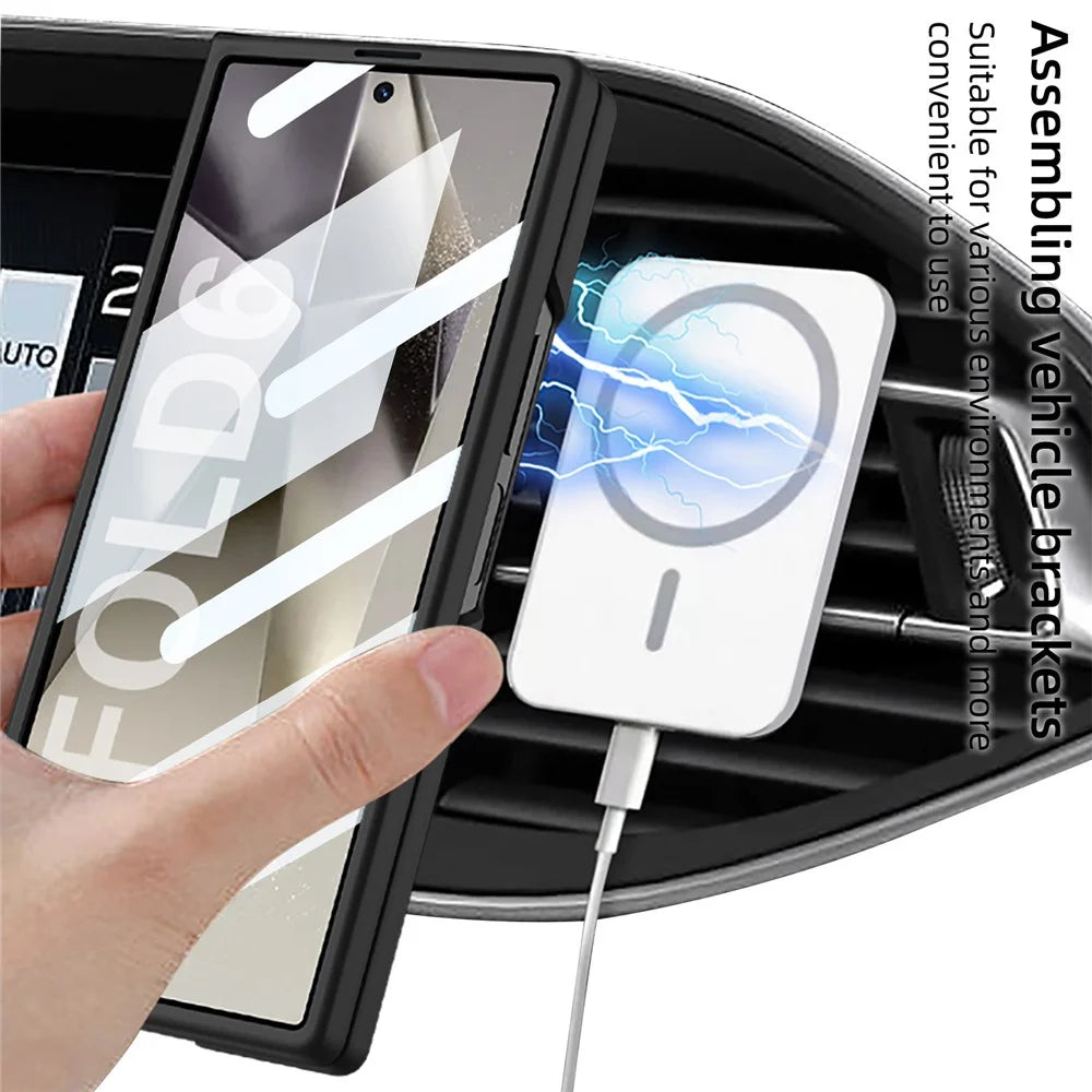 GKK For Samsung Galaxy Z Fold6 5G Magnetic Case PC Phone Cover with Screen Film - Black - 2