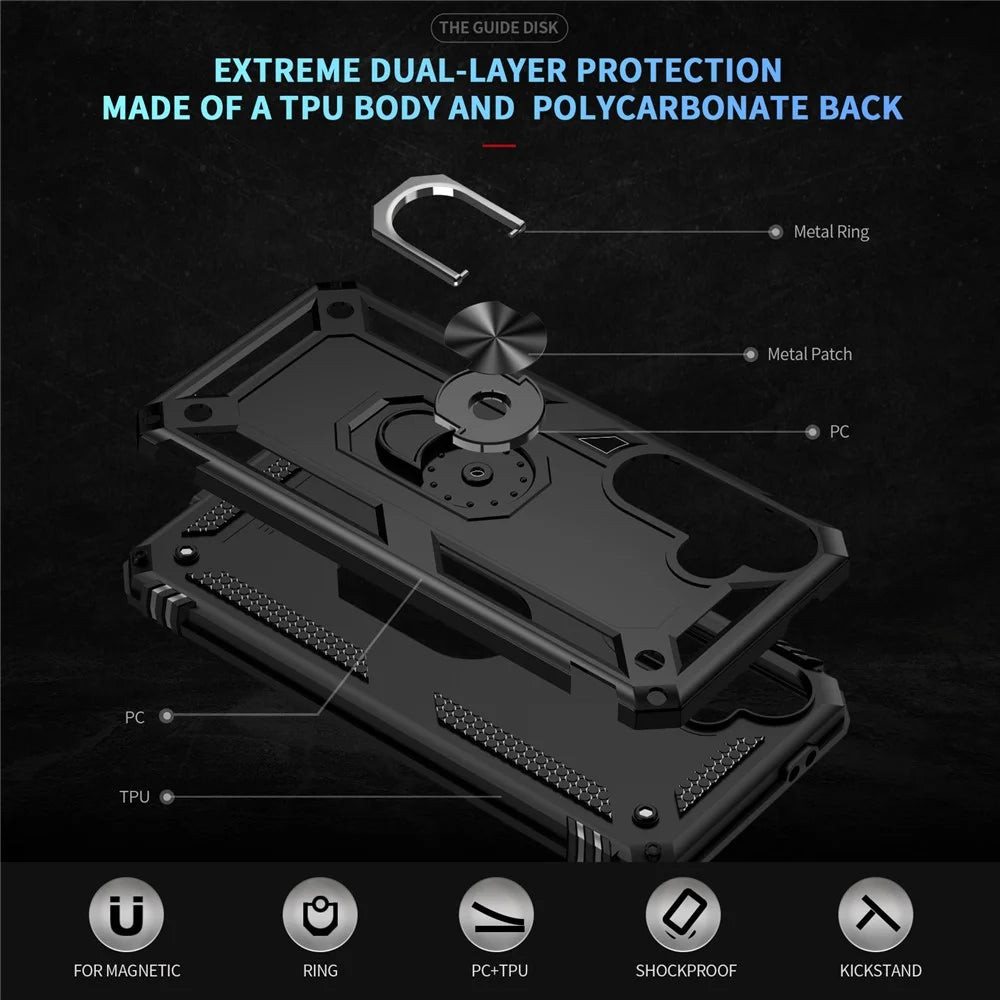 For Samsung Galaxy S24 FE Case PC+TPU Phone Cover with Rotary Ring Kickstand - Black - 3