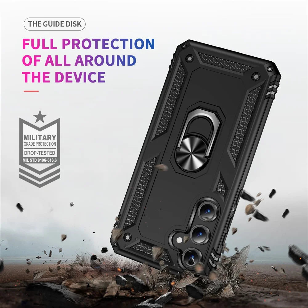 For Samsung Galaxy S24 FE Case PC+TPU Phone Cover with Rotary Ring Kickstand - Black - 4