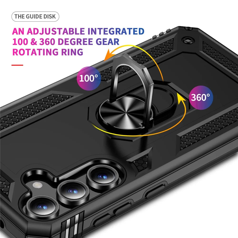For Samsung Galaxy S24 FE Case PC+TPU Phone Cover with Rotary Ring Kickstand - Black - 6