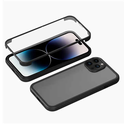 For iPhone 14 Pro Max Single-sided Protection Tempered Glass + TPU Phone Protective Case Anti-drop Shockproof Cover - Black - 1