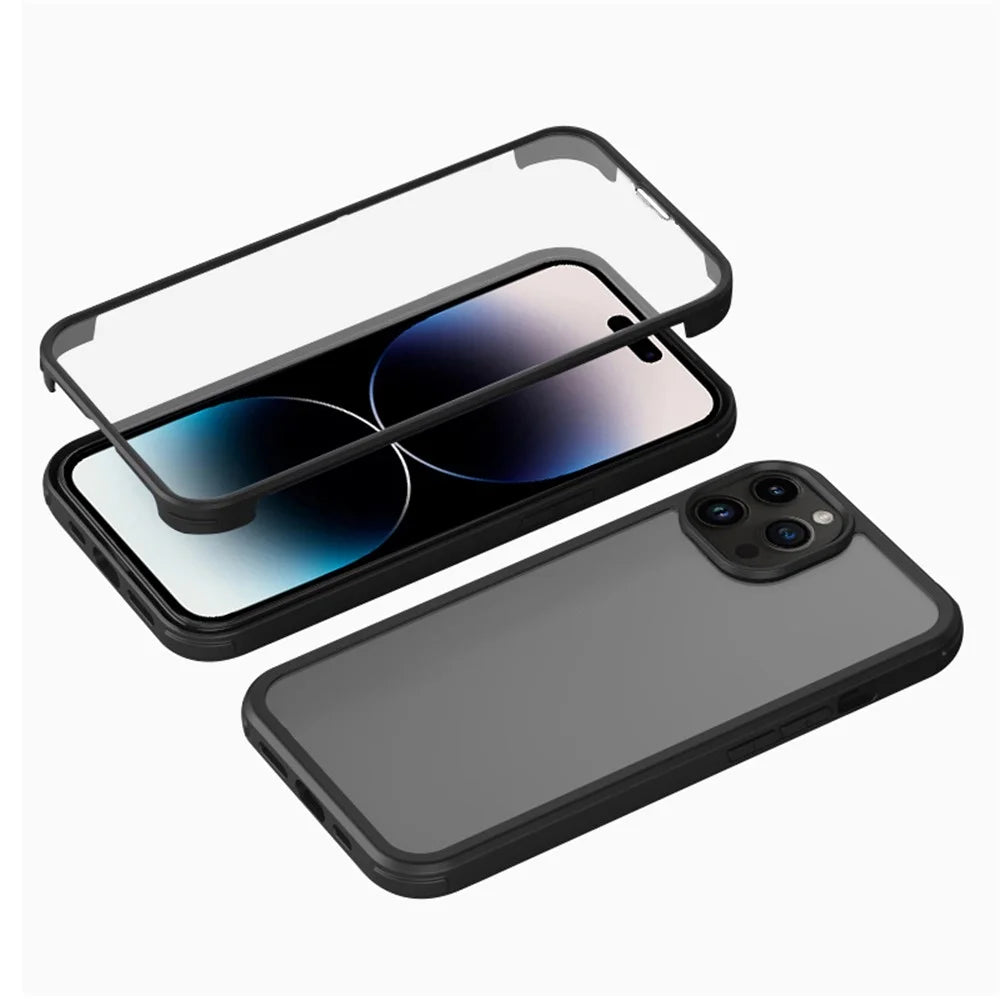 For iPhone 14 Pro Max Single-sided Protection Tempered Glass + TPU Phone Protective Case Anti-drop Shockproof Cover - Black - 1