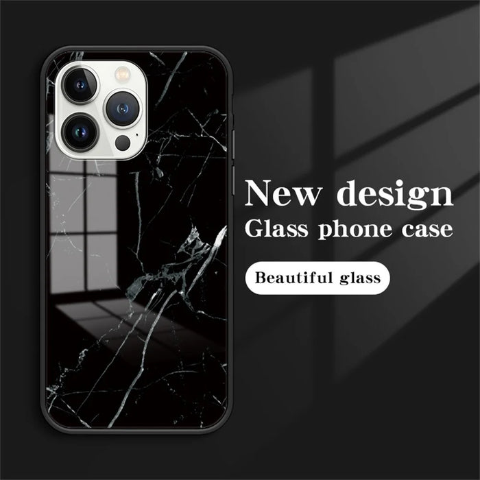For iPhone 16 Pro Case Marble Pattern Tempered Glass + PC + TPU Protective Phone Cover - Emerald Marble - 3