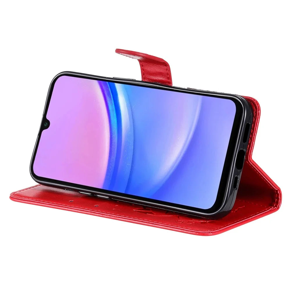 For Samsung Galaxy A26 5G / A16 5G / A16 4G Leather Case Cat Bee Pattern Phone Cover Wallet Stand with Strap - Red - 3
