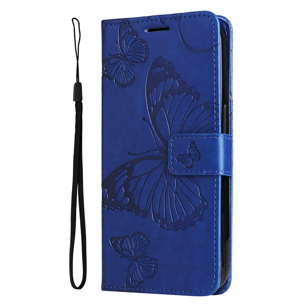 For Samsung Galaxy A18 5G / A17 5G / A17 4G / A26 5G / A16 5G / A16 4G Wallet Case Floral Butterfly Imprinted Leather Phone Cover Stand - Blue - 7