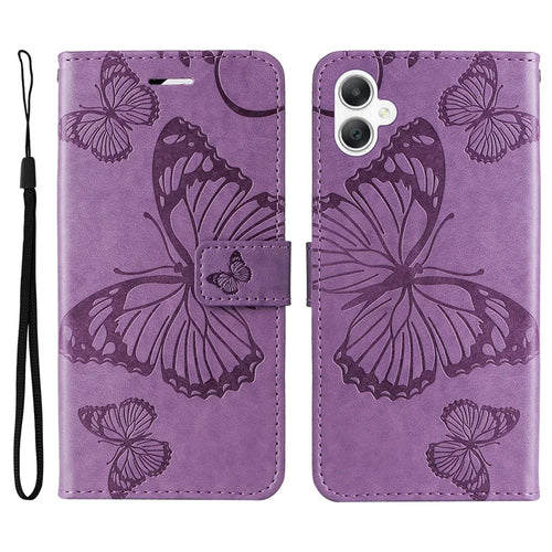 For Samsung Galaxy A08 5G / A08 4G / A07 4G / A06 4G / A06 5G Wallet Case Floral Butterfly Imprinted Leather Phone Cover Stand - Light Purple - 1