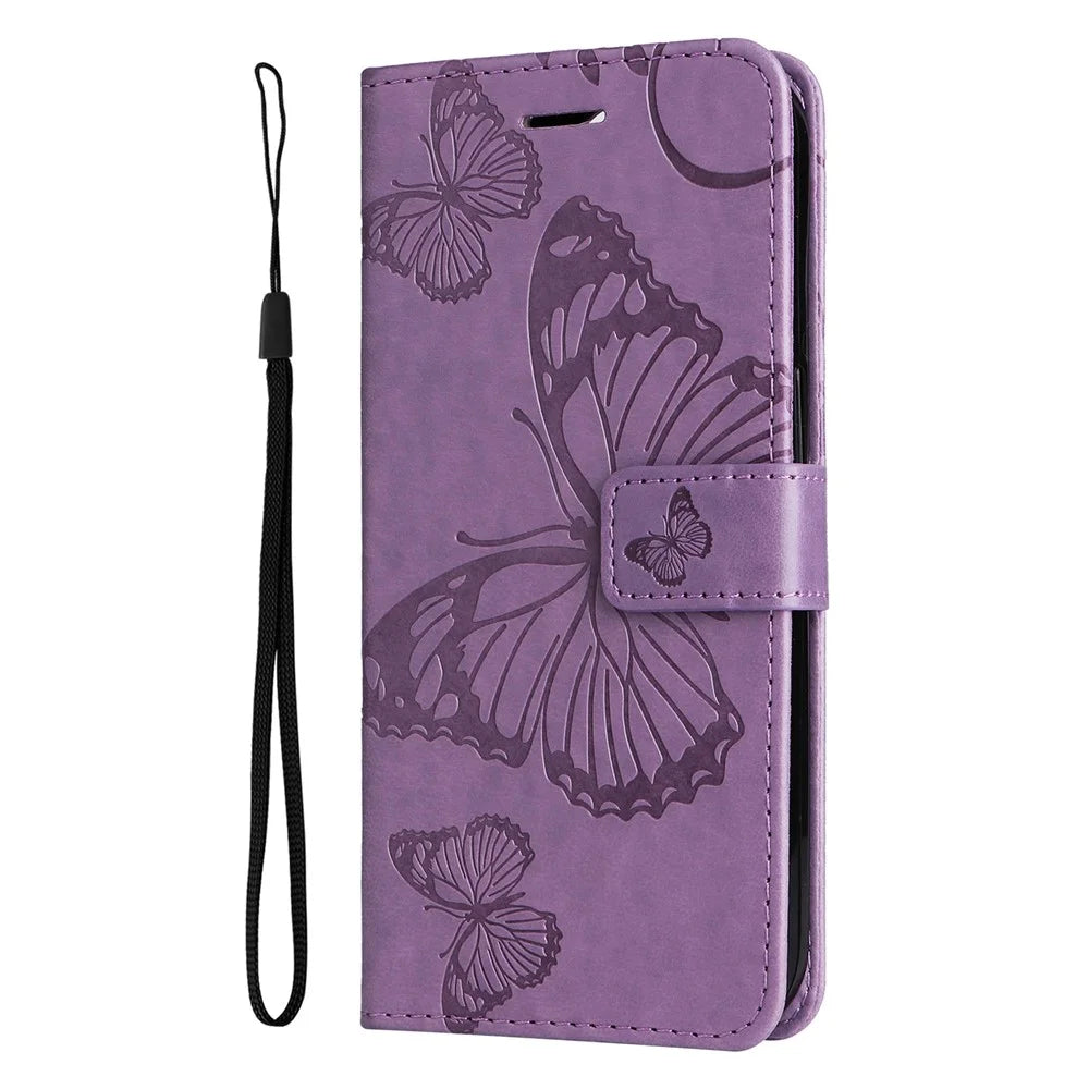 For Samsung Galaxy A08 5G / A08 4G / A07 4G / A06 4G / A06 5G Wallet Case Floral Butterfly Imprinted Leather Phone Cover Stand - Light Purple - 7