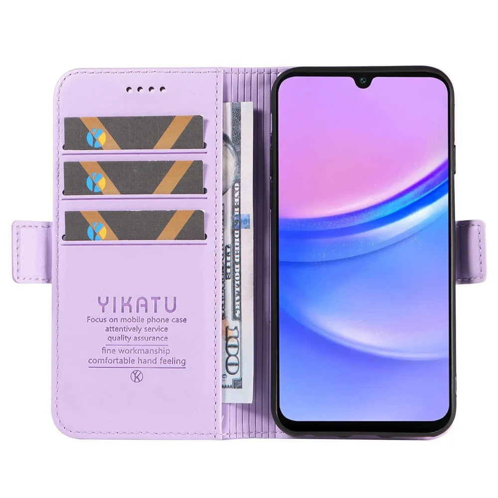 YIKATU YK-003 For Samsung Galaxy A18 5G / A17 5G / A17 4G / A26 5G / A16 5G / A16 4G Case Wallet Stand Leather Phone Cover Side Buckle - Light Purple - 2