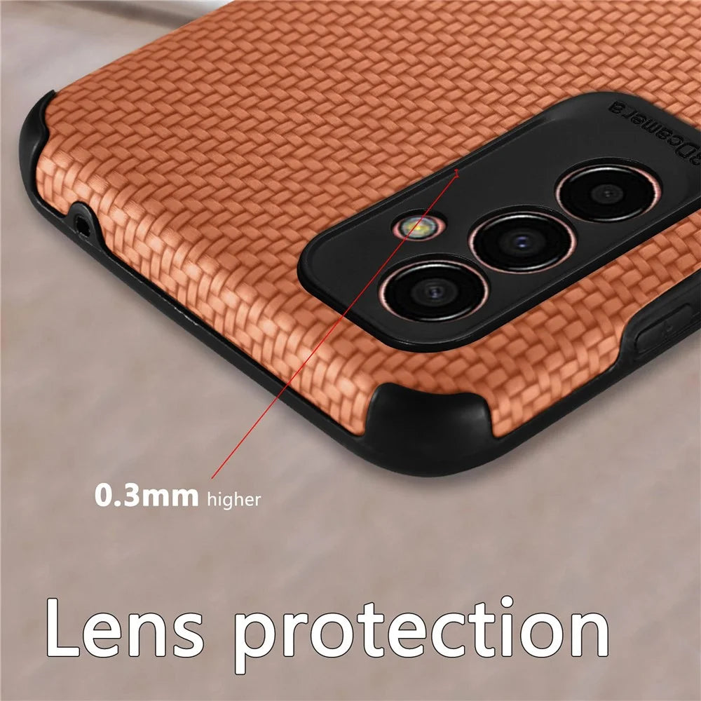 Carbon Fiber Texture Phone Cover for Samsung Galaxy M13 4G, Drop-proof PU Leather Coated TPU Anti-scratch Case - Brown - 7