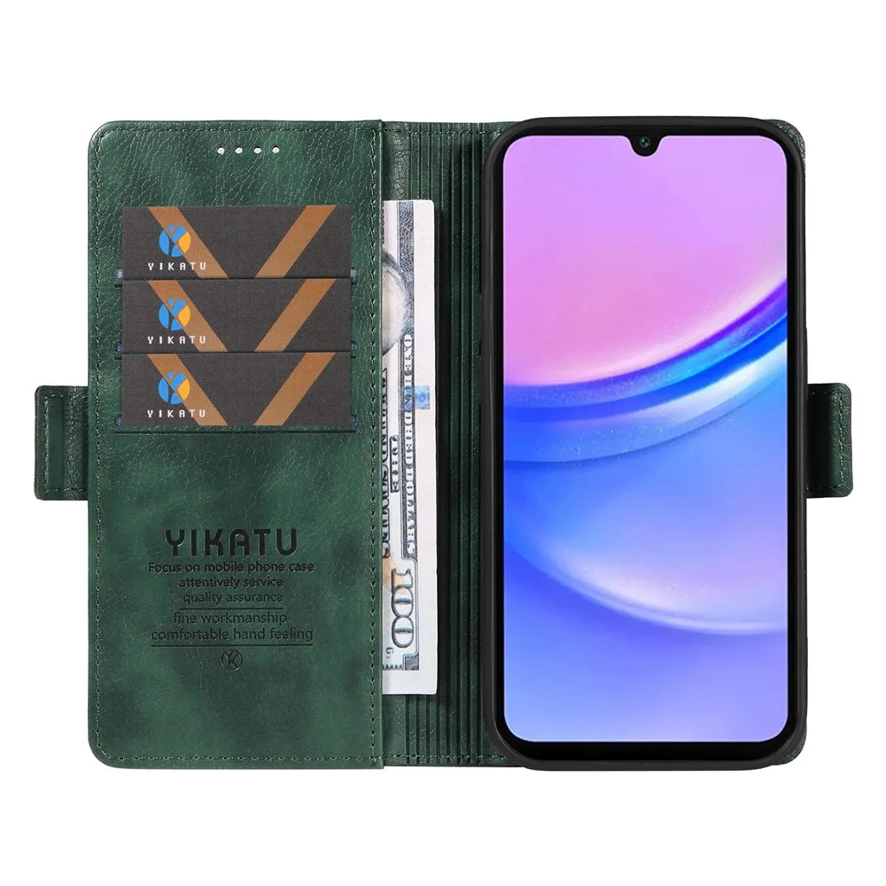 YIKATU YK-007 For Samsung Galaxy A18 5G / A17 5G / A17 4G / A26 5G / A16 5G / A16 4G Case Side Buckle PU Leather Phone Cover Litchi Texture - Green - 2