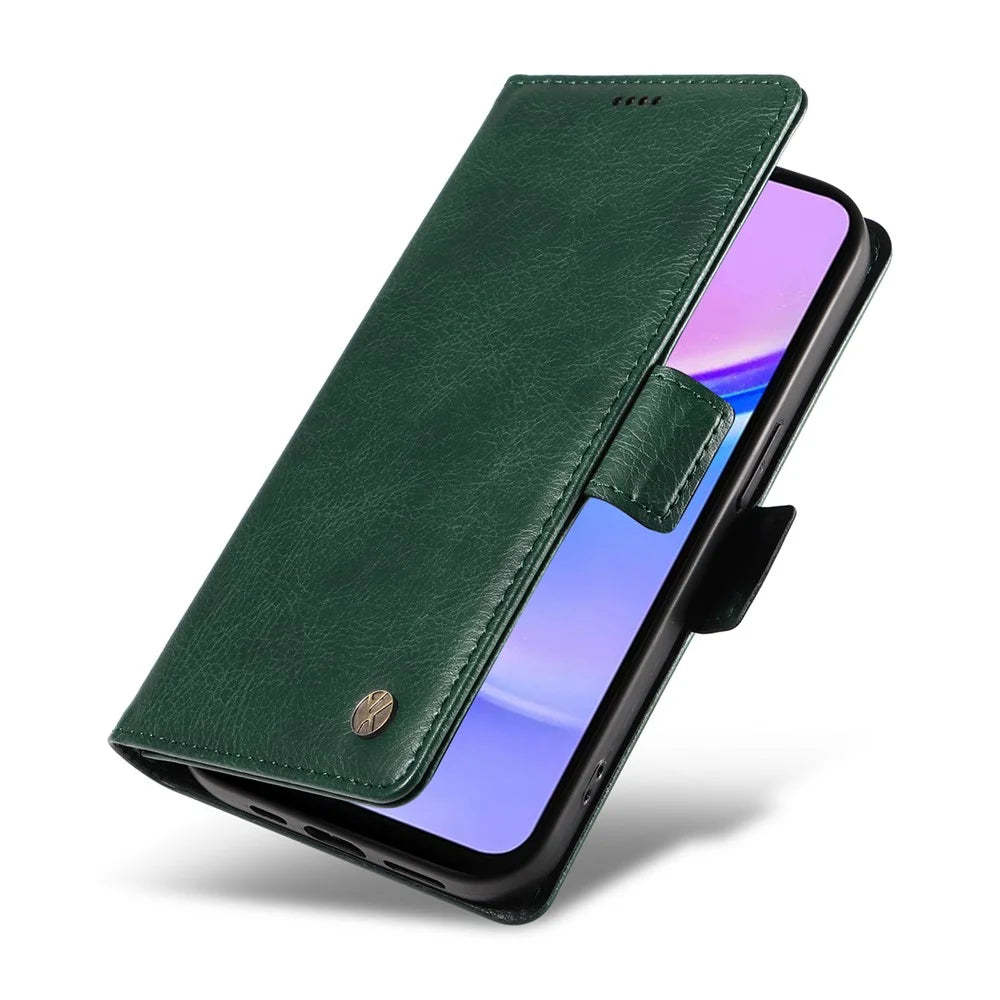 YIKATU YK-007 For Samsung Galaxy A18 5G / A17 5G / A17 4G / A26 5G / A16 5G / A16 4G Case Side Buckle PU Leather Phone Cover Litchi Texture - Green - 5