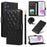 For Samsung Galaxy A35 5G Case Wallet Rhombus Leather Phone Cover with Shoulder Strap, Wrist Strap - Black - 1