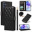 For Samsung Galaxy A55 5G Case Wallet Rhombus Leather Phone Cover with Shoulder Strap, Wrist Strap - Black - 1