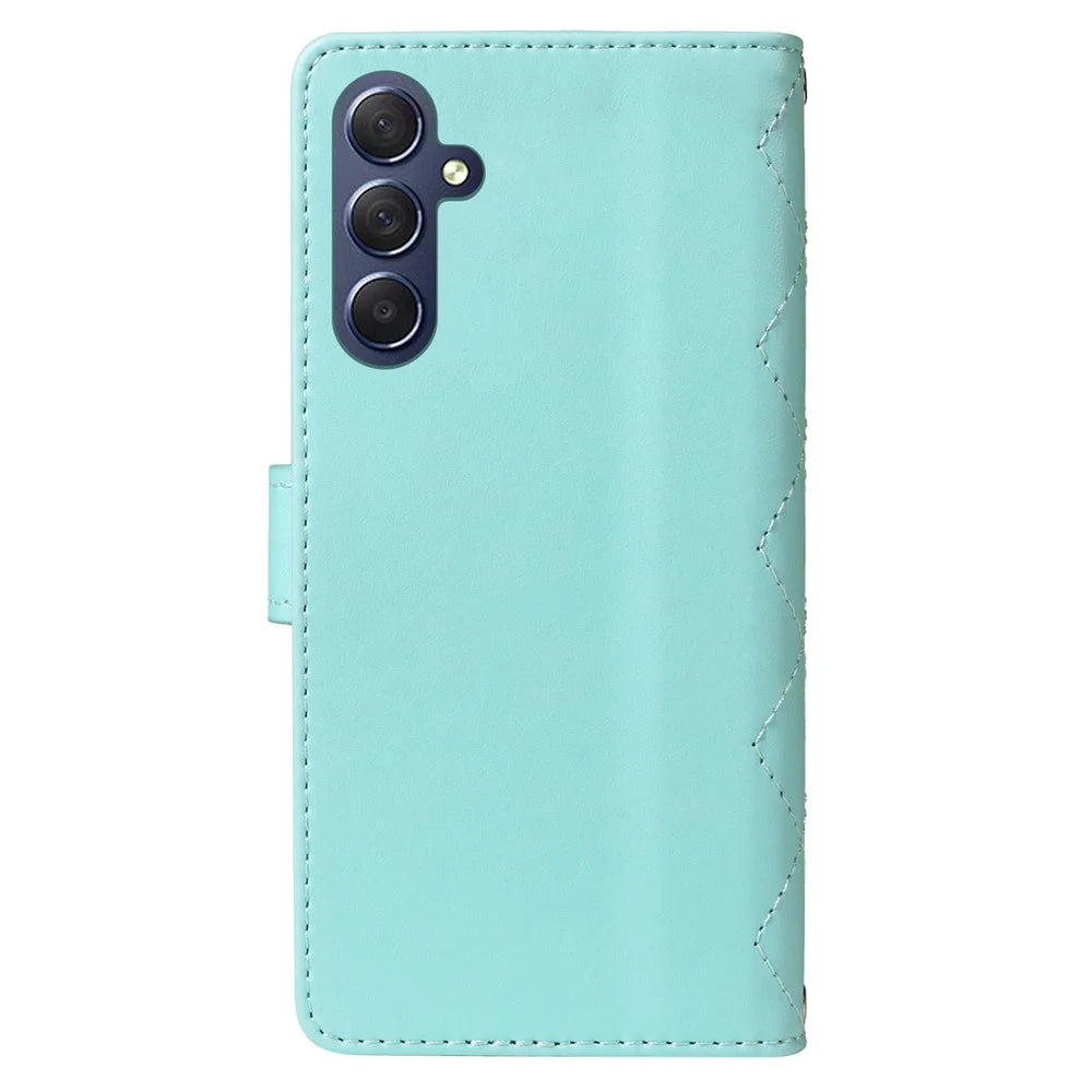 For Samsung Galaxy A25 5G (Global) (161.0 x 76.5 x 8.3mm) Case Wallet Rhombus Leather Phone Cover with Shoulder Strap, Wrist Strap - Green - 7