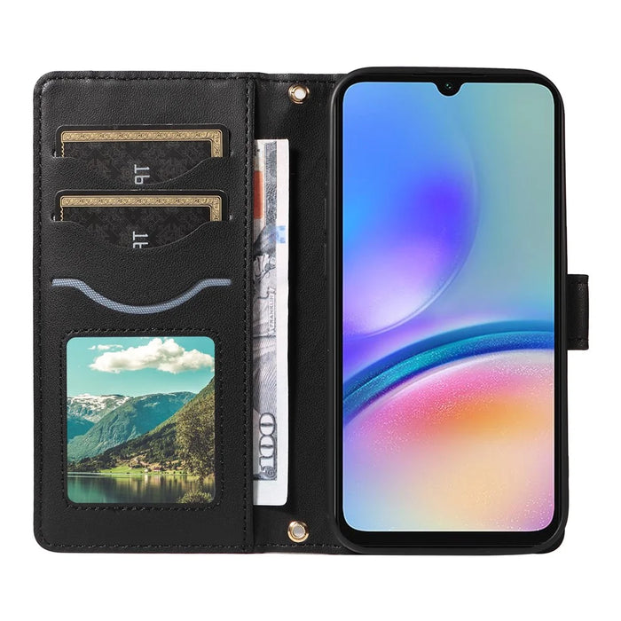 For Samsung Galaxy A05s 4G Case Wallet Rhombus Leather Phone Cover with Shoulder Strap, Wrist Strap - Black - 2