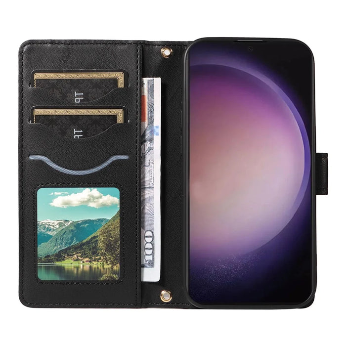 For Samsung Galaxy S24 Ultra Wallet Case Rhombus Leather Phone Cover with Shoulder Strap and Wrist Strap - Black - 2