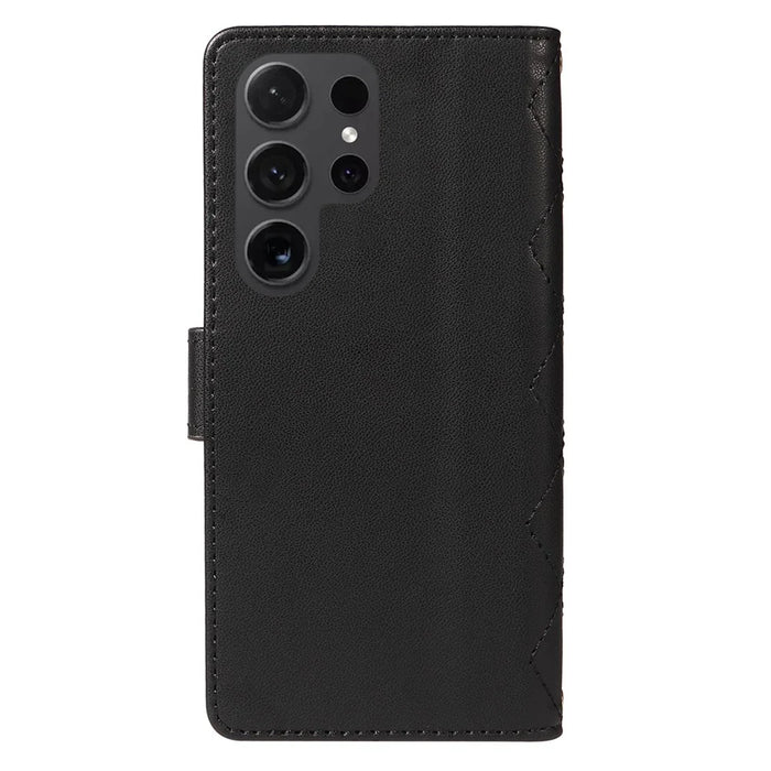 For Samsung Galaxy S24 Ultra Wallet Case Rhombus Leather Phone Cover with Shoulder Strap and Wrist Strap - Black - 7