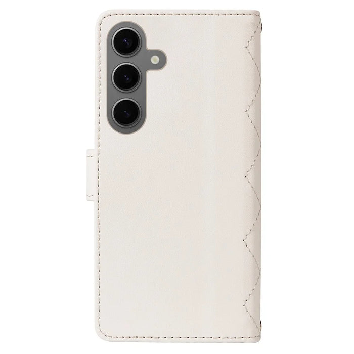 For Samsung Galaxy S25 / S24 Case Wallet Rhombus Leather Phone Cover with Shoulder Strap, Wrist Strap - White - 7