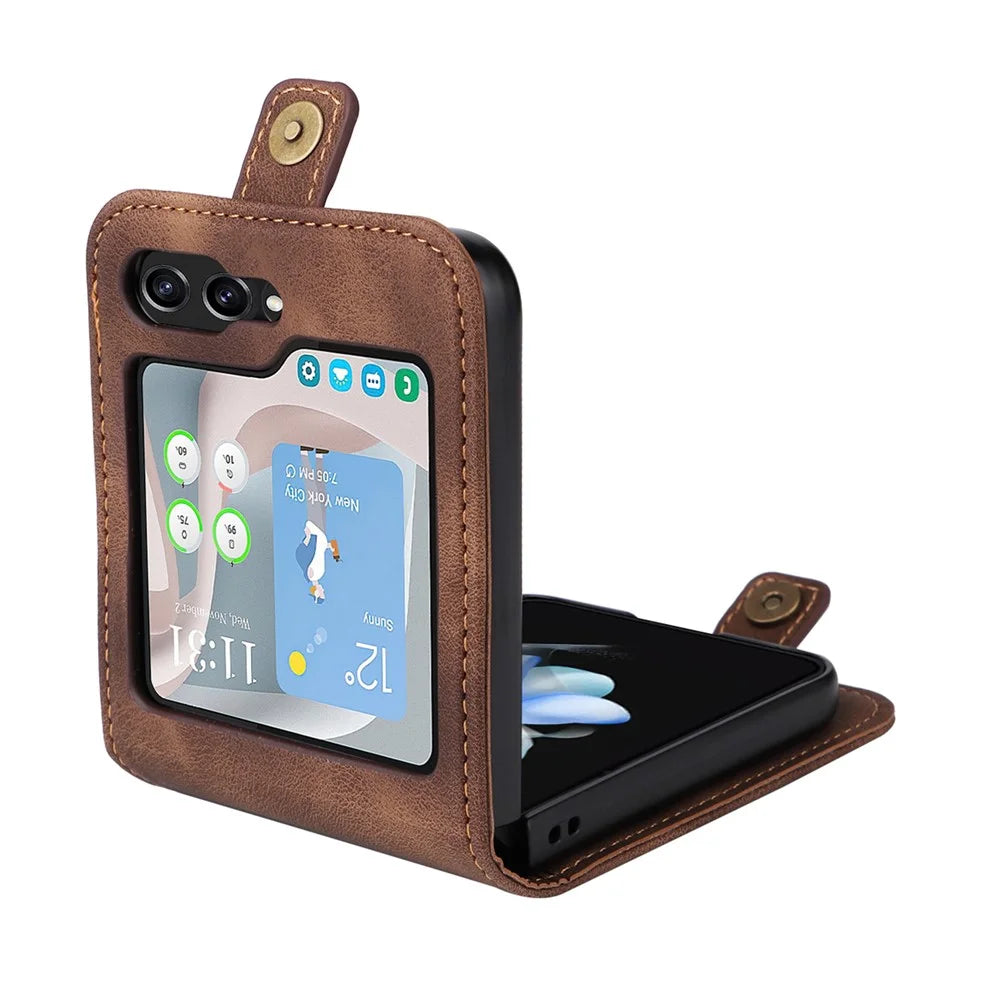 YIKATU YK-002 For Samsung Galaxy Z Flip7 FE 5G / Z Flip6 5G Case PU Leather Card Holder Phone Cover - Brown - 2
