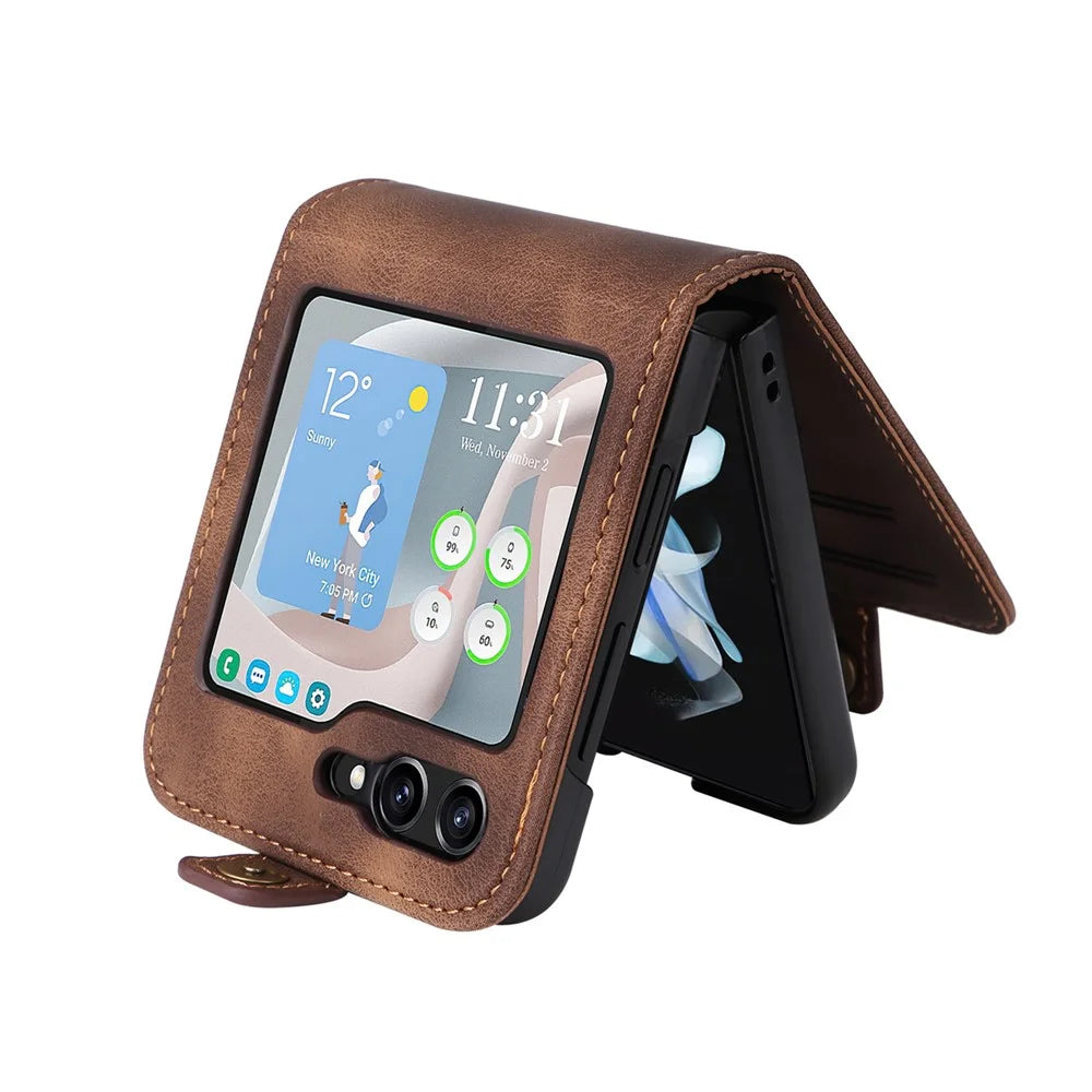 YIKATU YK-002 For Samsung Galaxy Z Flip7 FE 5G / Z Flip6 5G Case PU Leather Card Holder Phone Cover - Brown - 3