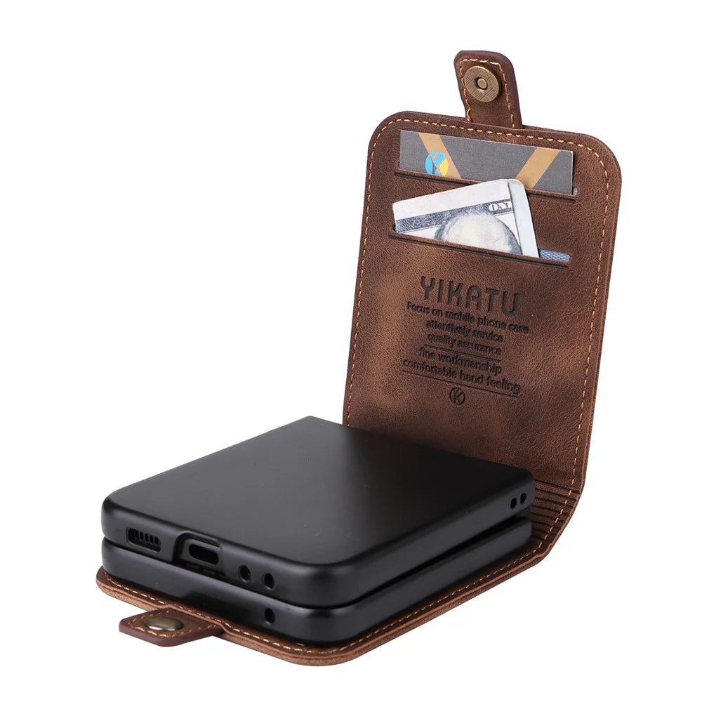 YIKATU YK-002 For Samsung Galaxy Z Flip7 FE 5G / Z Flip6 5G Case PU Leather Card Holder Phone Cover - Brown - 4