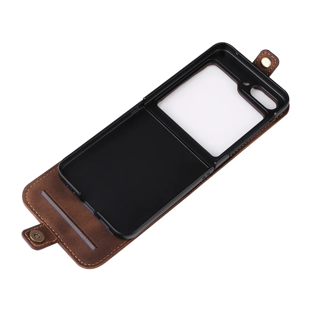 YIKATU YK-002 For Samsung Galaxy Z Flip7 FE 5G / Z Flip6 5G Case PU Leather Card Holder Phone Cover - Brown - 7