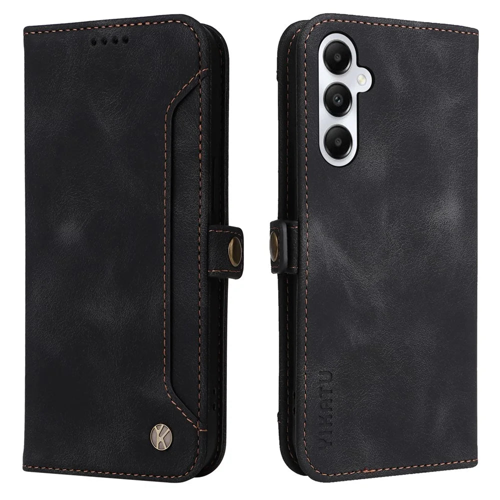 YIKATU YK-002 For Samsung Galaxy A05s 4G Case Wallet PU Leather Phone Cover with Outer Card Slot - Black - 1