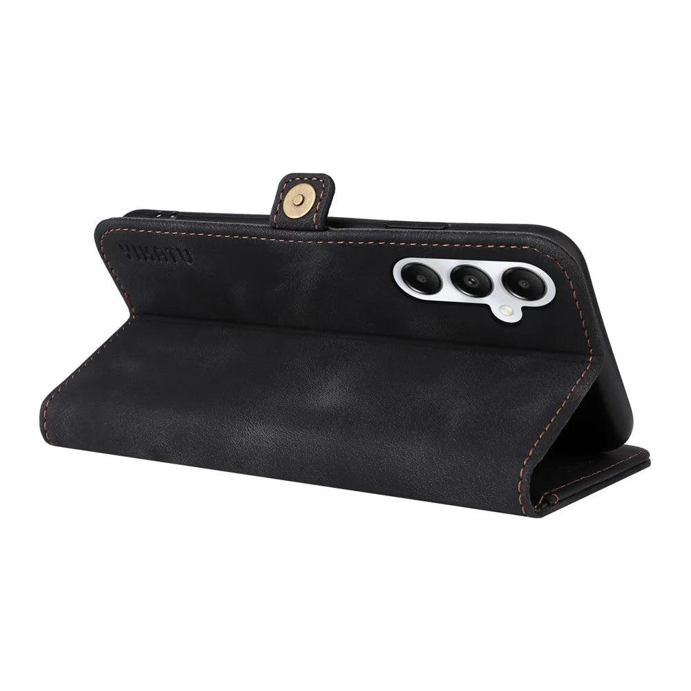 YIKATU YK-002 For Samsung Galaxy A05s 4G Case Wallet PU Leather Phone Cover with Outer Card Slot - Black - 4