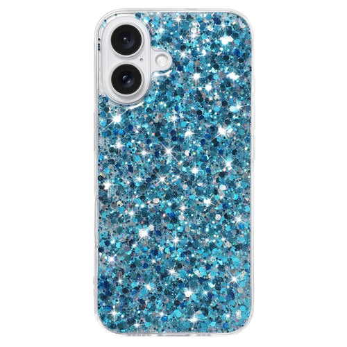 For iPhone 16 Plus Case TPU Drop Protection Epoxy Glittery Sequins Phone Cover - Blue - 1