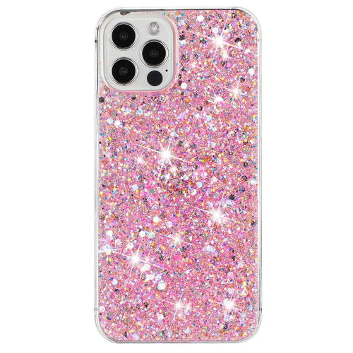 For iPhone 16 Pro Case TPU Drop Protection Epoxy Glittery Sequins Phone Cover - Pink - 1