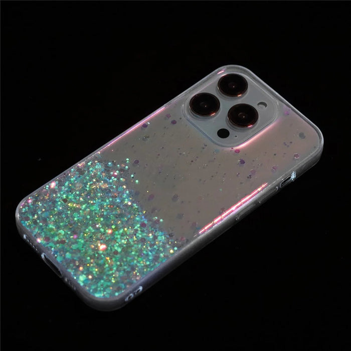 For iPhone 16 Pro Case Sparkle Sequins Luminous Epoxy TPU Phone Cover - Green - 3