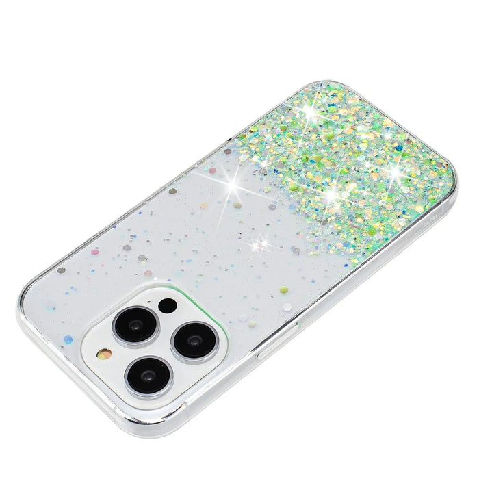 For iPhone 16 Pro Case Sparkle Sequins Luminous Epoxy TPU Phone Cover - Green - 4
