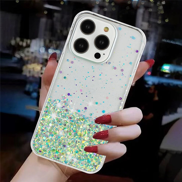 For iPhone 16 Pro Case Sparkle Sequins Luminous Epoxy TPU Phone Cover - Green - 5