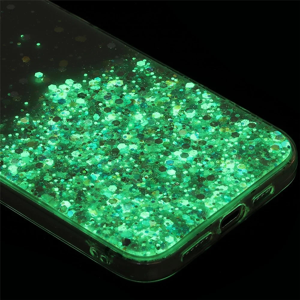 For iPhone 16 Plus Case Sparkle Sequins Luminous Epoxy TPU Phone Cover - White - 3