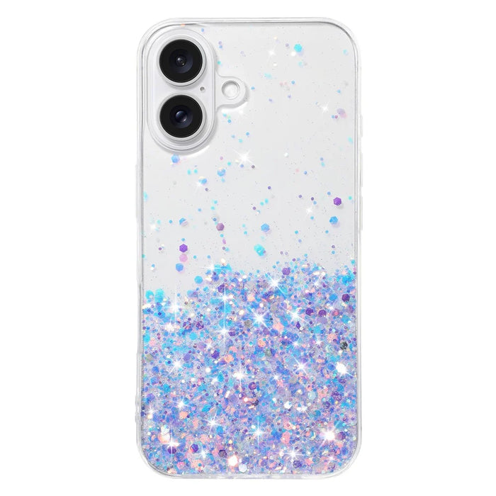 For iPhone 16 Case Sparkle Sequins Luminous Epoxy TPU Phone Cover - Purple - 1