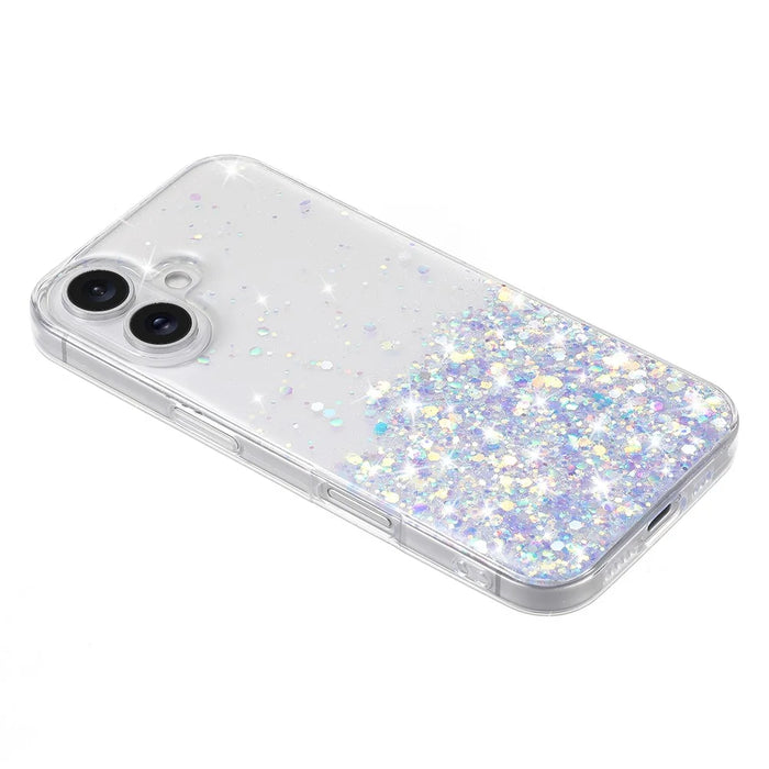 For iPhone 16 Case Sparkle Sequins Luminous Epoxy TPU Phone Cover - Purple - 2