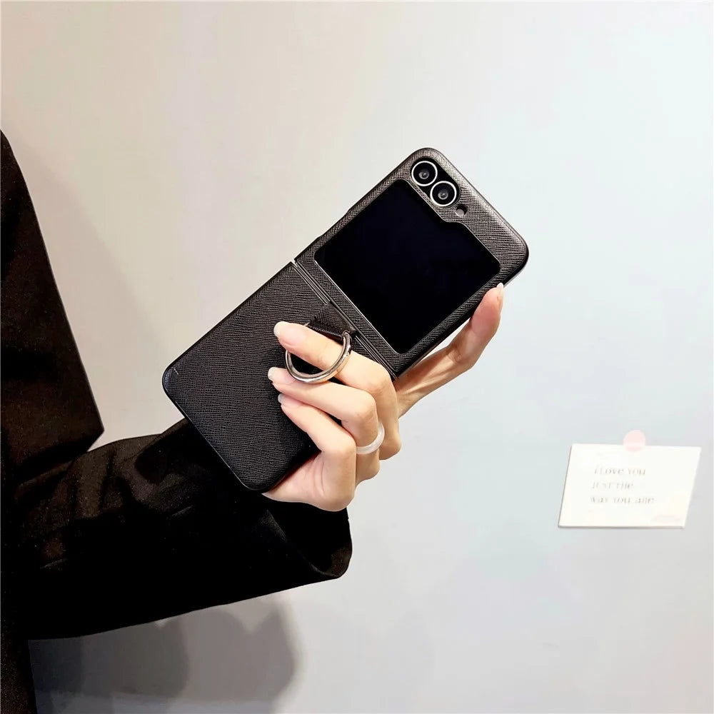 For Samsung Galaxy Z Flip7 FE 5G / Z Flip6 5G Case Ring Holder Hard PC Protective Phone Cover - Cross Texture - 2